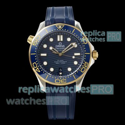 AAA Replica TVS Factory Omega Seamaster 300 Replica Watch Blue Face Gold Bezel 42mm 